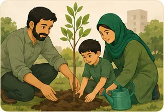 خاندان درخت لگا رہا ہے