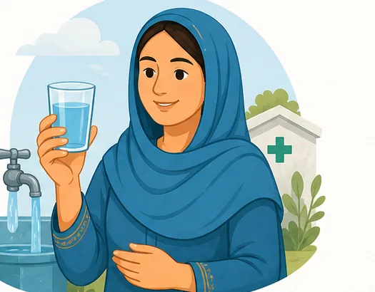 خاتون صاف پانی اور گھر کی صحت کا خیال رکھ رہی ہے