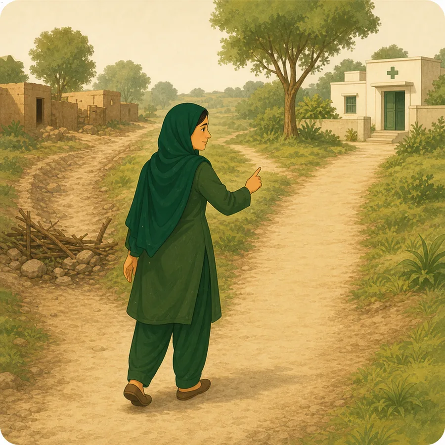 خاتون دو راستوں میں سے محفوظ راستہ چن رہی ہے