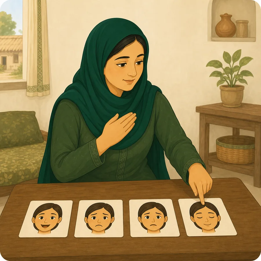 خاتون مختلف چہروں میں سے اپنے احساس کو پہچان رہی ہے