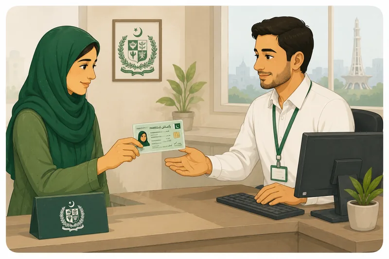 خاتون نادرا دفتر سے شناختی کارڈ لے رہی ہے